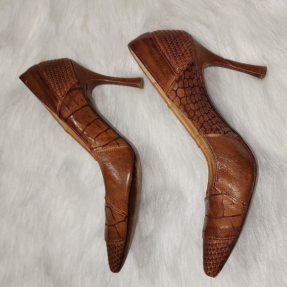 Fauzian Jeunesse Braided Woven Leather Pointy Toe Low Heel Tan Size - Picture 3 of 9